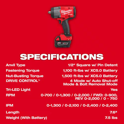 M18 FUEL 18V Lithium-Ion Brushless Cordless High-Torque 1/2 In. Impact Wrench W/Friction Ring Kit and Impact Socket Set