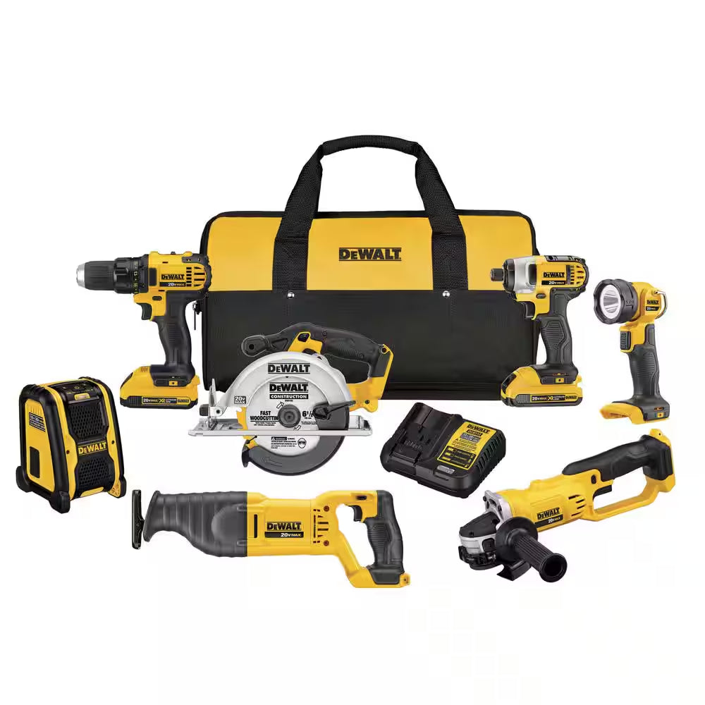 20V MAX Cordless 7 Tool Combo Kit, 20V MAX XR Cordless Brushless Jigsaw, and (2) 20V 2.0Ah Batteries