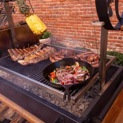 Argentine Santa Maria XL Wood Fire and Charcoal Steel BBQ Grill in Black with Asado Clamp and Adjustable Grates