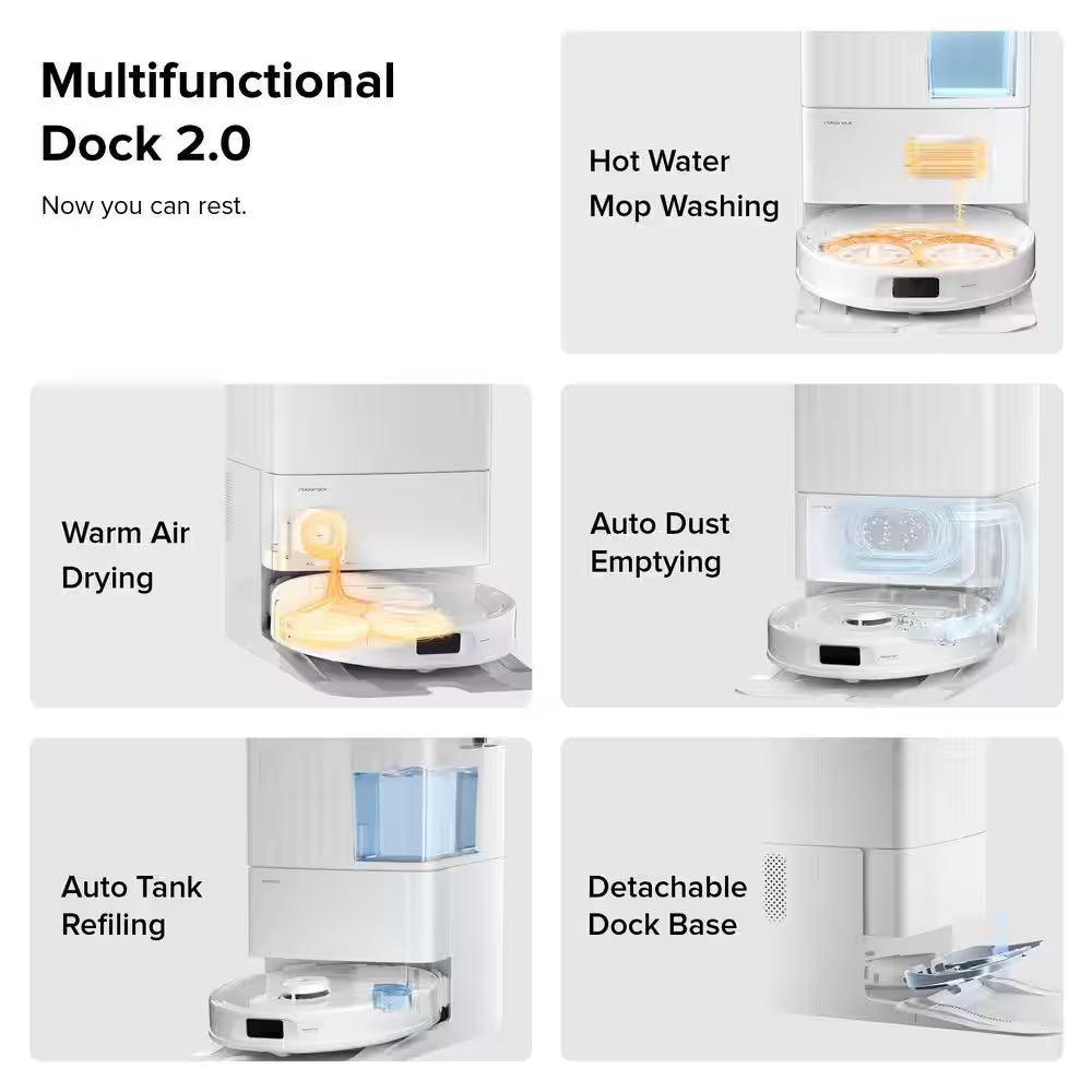 Qrevo Pro 13. 4In Robotic Vacuum, with Lidar Smart Navigation, Flexiarm Edge Mopping, Dynamic Hot Water Re-Wash in White