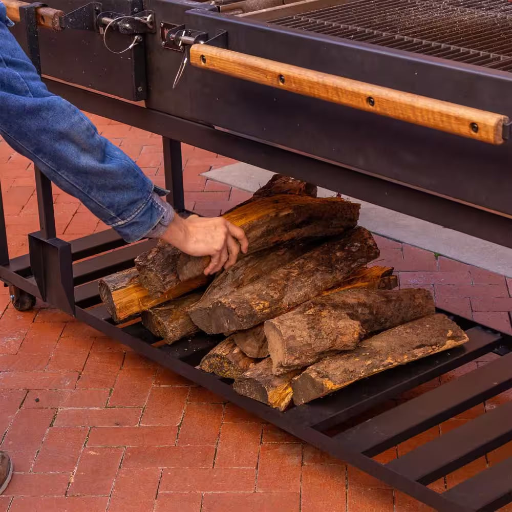 Argentine Santa Maria XL Wood Fire and Charcoal Steel BBQ Grill in Black with Asado Clamp and Adjustable Grates