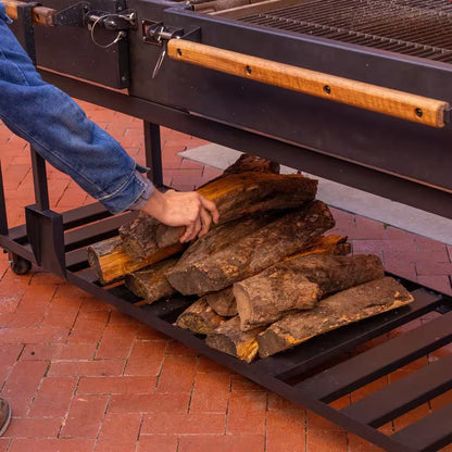 Argentine Santa Maria XL Wood Fire and Charcoal Steel BBQ Grill in Black with Asado Clamp and Adjustable Grates