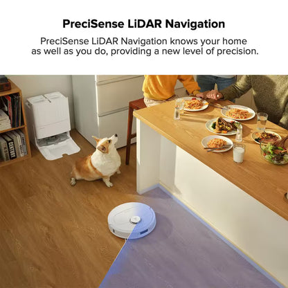 Qrevo Pro 13. 4In Robotic Vacuum, with Lidar Smart Navigation, Flexiarm Edge Mopping, Dynamic Hot Water Re-Wash in White