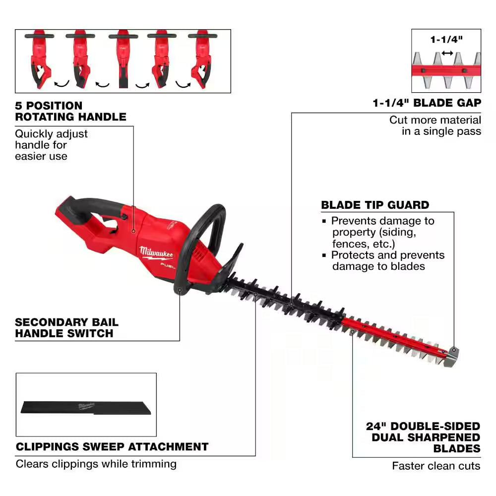 M18 FUEL 18V 10 In. Brushless Cordless Battery Powered QUIK-LOK Pole Saw W/ M18 FUEL 24 In. Hedge Trimmer