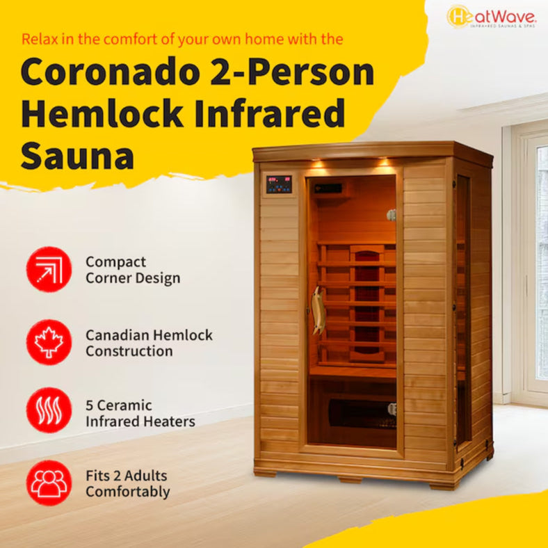 HEAT WAVE 75-In H X 47.75-In W X 39.25-In D Hemlock Fir Wood Infrared Sauna