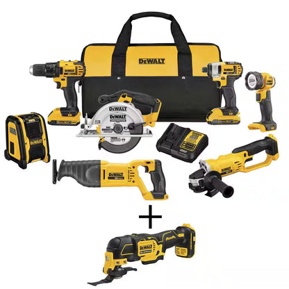 20V MAX Cordless 7 Tool Combo Kit, 20V MAX XR Cordless Brushless Jigsaw, and (2) 20V 2.0Ah Batteries