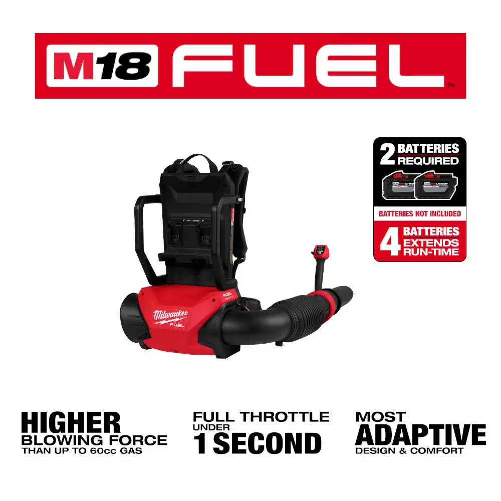 M18 FUEL 155 MPH 650 CFM 18V Brushless Cordless Dual Battery Backpack Blower W/(4) 12.0 Ah Battery, 6 Port Rapid Charger