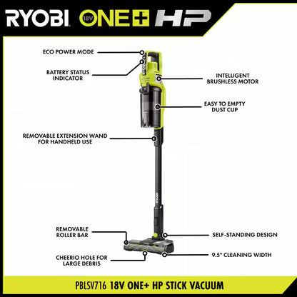 ONE+ HP 18V Cordless Pet Stick Vacuum Cleaner Kit with 4.0 Ah HIGH PERFORMANCE Battery and Charger