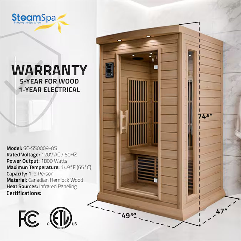 Steamspa 74.8-Inches H X 49.5-Inches W X 47-Inches D Wood Infrared Sauna
