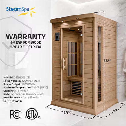 Steamspa 74.8-Inches H X 49.5-Inches W X 47-Inches D Wood Infrared Sauna