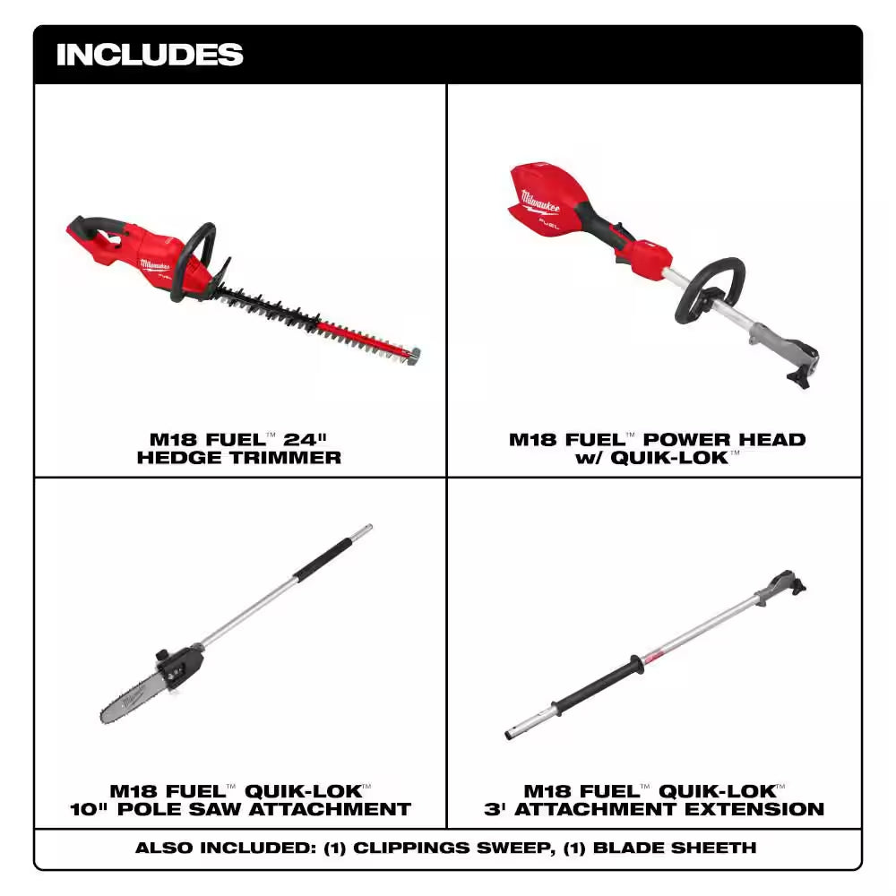 M18 FUEL 18V 10 In. Brushless Cordless Battery Powered QUIK-LOK Pole Saw W/ M18 FUEL 24 In. Hedge Trimmer