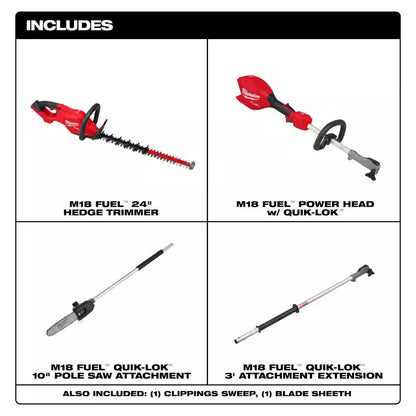 M18 FUEL 18V 10 In. Brushless Cordless Battery Powered QUIK-LOK Pole Saw W/ M18 FUEL 24 In. Hedge Trimmer