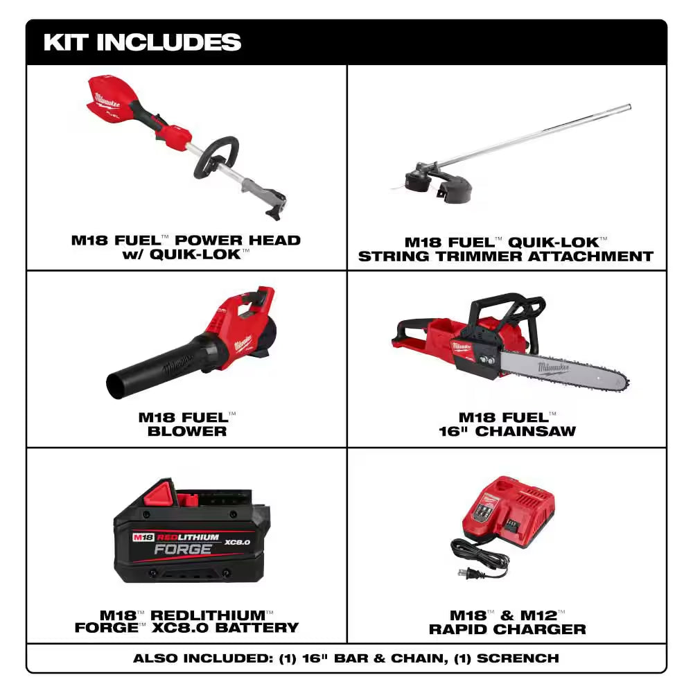 M18 FUEL 18V 16 In. Brushless Cordless QUIK-LOK String Trimmer/Blower 8.0 Ah FORGE Combo Kit W/ M18 FUEL 16 In. Chainsaw